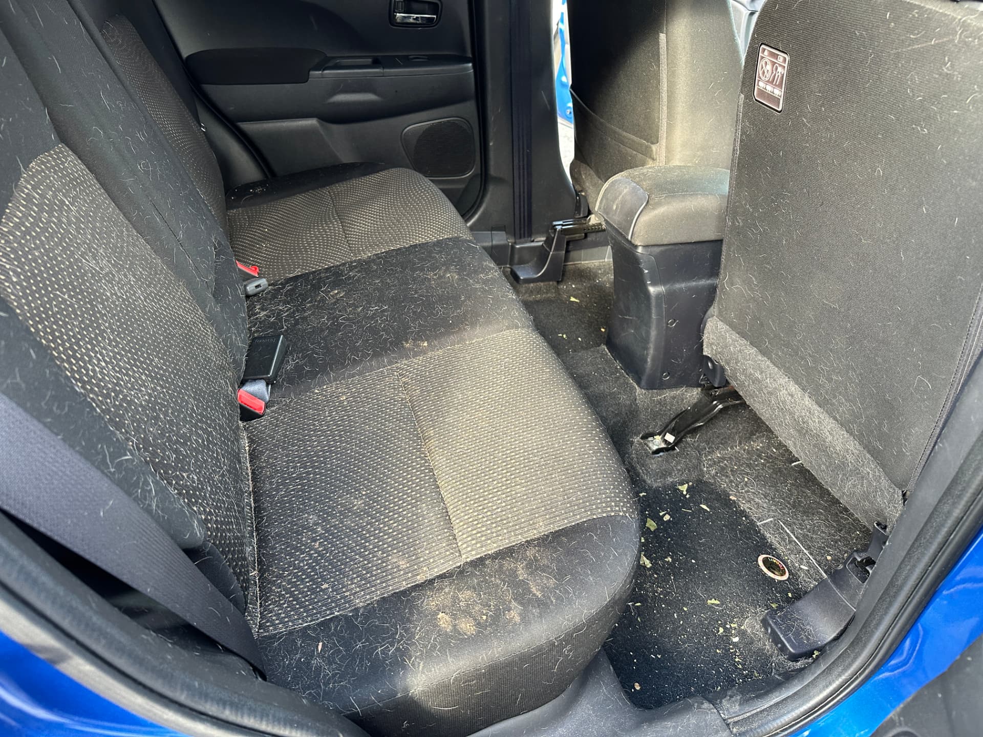 Before — Mitsubishi ASX rear seats before and after pet hair removal and shampoo
