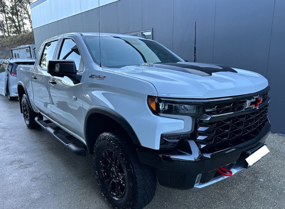 White Chevrolet Silverado ZR2 washed and polished